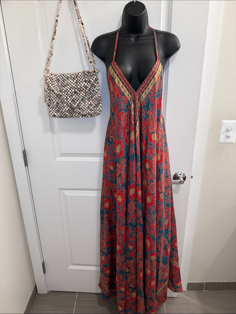 Bohemian Red Floral Maxi Dress